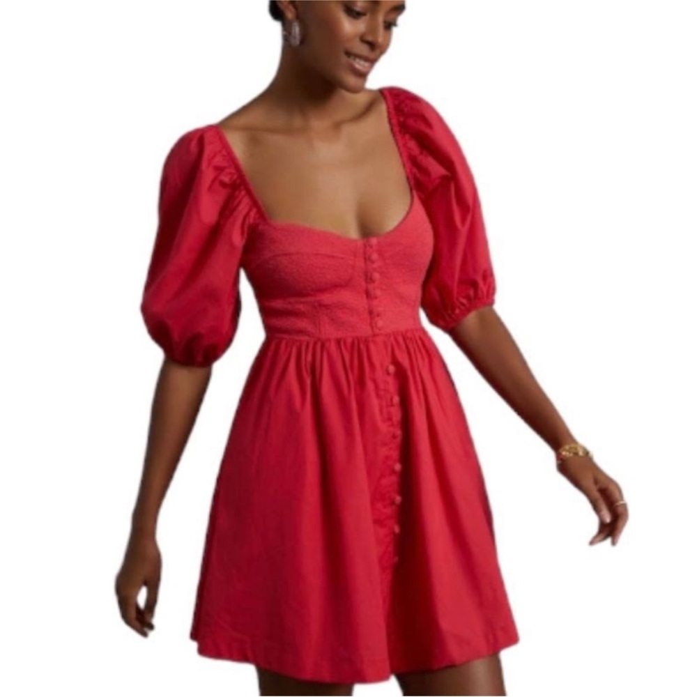 Anthropologie Maeve Red Puff Sleeve Dress size Small